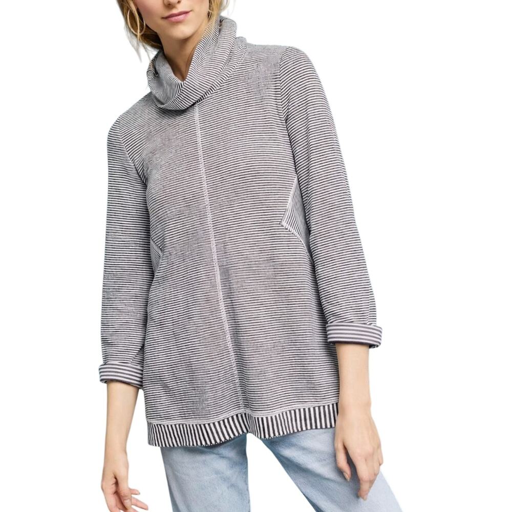 Maeve Tal Cowl Neck Stripe Tunic Sweater S Old Money Minimalist Coastal Parisian